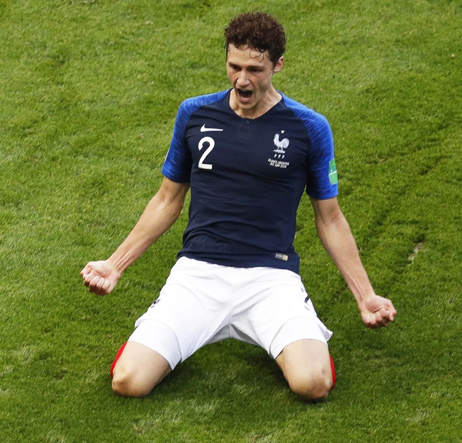 Benjamin Pavard celebrates his goal v Argentina