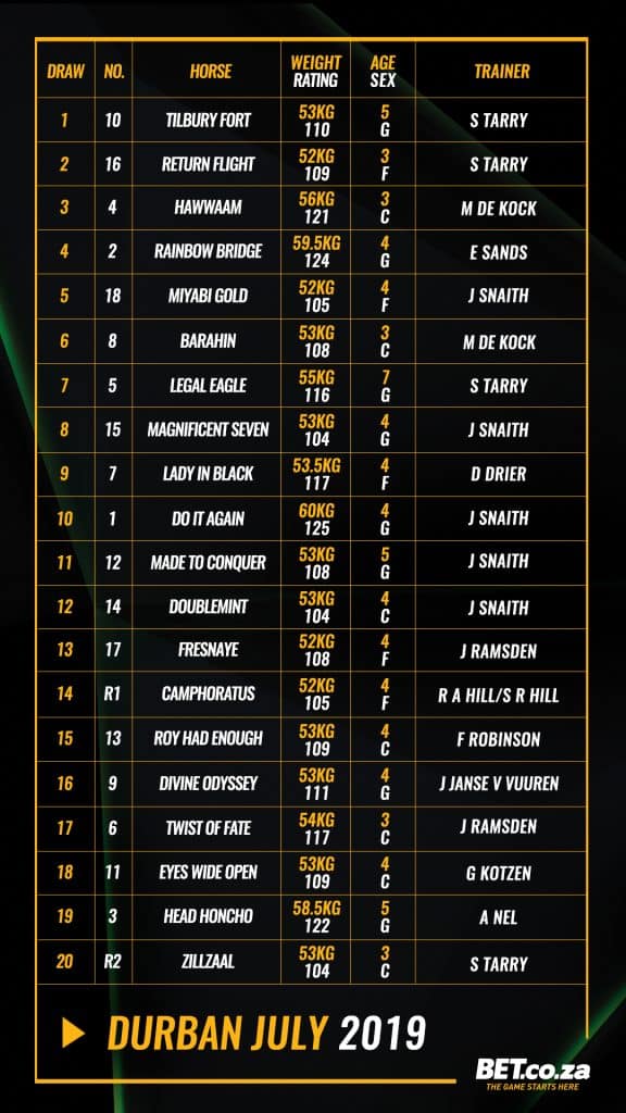 2019 durban july final field