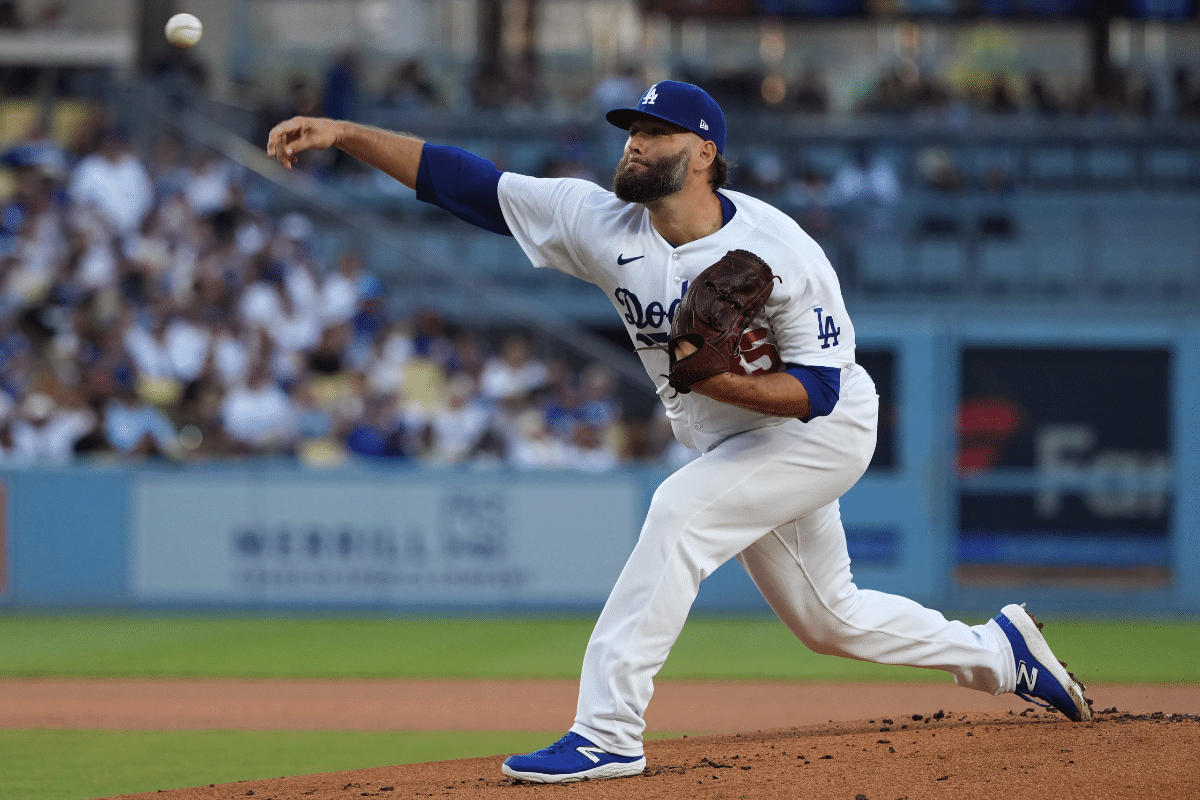 Los Angeles Dodgers' starting pitcher Lance Lynn