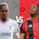 This image features two football players from Liverpool and Fulham, set against their team colors and patterned backgrounds, promoting an upcoming match. The players are shown in their respective kits, which adds to the anticipation and competitive vibe of the match. The overall design highlights the individual prowess of each player, setting the stage for their on-field encounter.